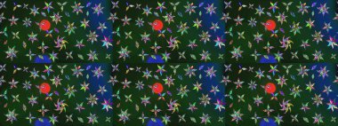 Mavi ve yeşil renkte etnik çiçeklerle süslenmiş zarif bir eskiz şekli. Raster Çiçek İllüstrasyonu güzel tekstil..