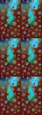 Raster illüstrasyonundaki çiçek desenli çizim. Kahverengi ve kırmızı renkte çiçekler.