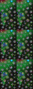 Suluboya tarzında yeşil ve gri renklerde. Küçük çiçekli yay deseni çiz. Raster illüstrasyonu.