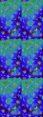 Nazik, narin çiçek arkaplanı. Mavi ve yeşil renkli çiçekler. Raster çiçek desenli ve çiçekli..