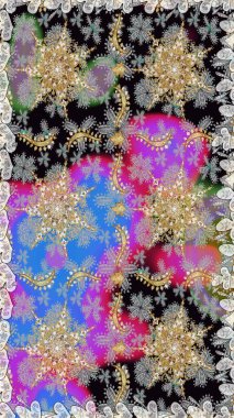 Klasik klasik klasik arka plan. Geleneksel oryantasyon süsü. Raster illüstrasyonu. Gri renklerde, altın elementlerle kusursuz desen. Kusursuz klasik raster altın desenli.