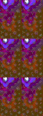 Raster Modaya uygun kumaş deseni. Düz Çiçek Elementleri Tasarımı. Kahverengi ve mor renkli şirin çiçek desenleri. Renkli Bahar Teması çizim şablonu.