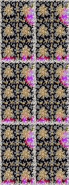 Raster illüstrasyonu. Kusursuz damaske klasik altın desen. Tekrarlayan elementlerle soyut arkaplan oluşturun. Gri ve siyah renklerde altın desenli altın elementler.