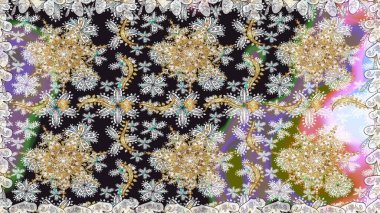 Damask pürüzsüz süsü. Klasik oryantal desen gri renklerden üstündür. Geleneksel raster ve altın desen.