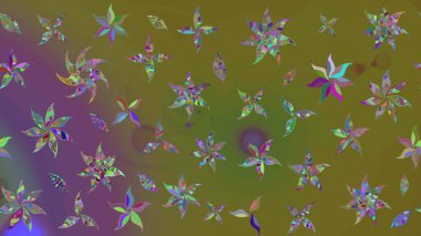 Raster illüstrasyonu. Kahverengi ve yeşil renklerde bahar çiçekleri. Yaprak ve çiçekleri suluboya boya boya, kahverengi ve yeşil renkler üzerine çizim deseni.