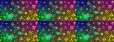 Çiçek desenli çizim. Yeşil ve kahverengi renkli Asya tekstili. Raster illüstrasyonu.