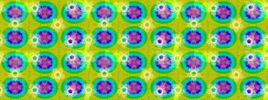 Elle boyanmış suluboya, dikişsiz çiçekler ve bitkiler. Çiçekler mavi, sarı ve yeşil renklerde.