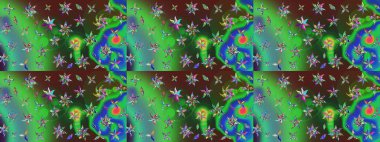 Düz Çiçek Elementleri Tasarımı. Renkli Bahar Teması eskiz kalıbı. Raster illüstrasyonu. Zarif Çiçekler Çiçek Çiçeği Su Boyası Yeşil ve mavi renklerde.