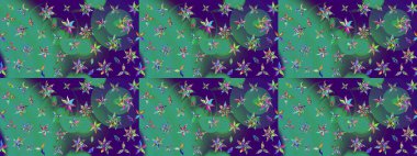 Küçük çiçekteki sevimli çiçek deseni. Mavi ve yeşil renkli çiçekler. Raster illüstrasyonu.