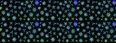 Siyah ve mavi renkte çiçekler. Renkli Bahar Teması eskiz kalıbı. Sevimli çiçek raster deseni. Düz Çiçek Elementleri Tasarımı.