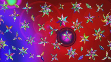 Kırmızı ve mor renkte çiçekler. Raster illüstrasyonu. El çizimi çiçekli soyut çizim deseni.