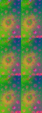 Raster. Düz Çiçek Elementleri Tasarımı. Renkli Bahar Teması çizim şablonu.