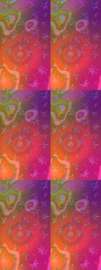 Raster - stok. Eskiz arkaplan modeli. Yapraklı çiçekler ve mor ve pembe renkte papatya çiçekleri..