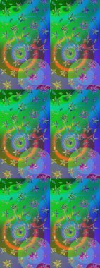 Yeşil ve mavi lale çiçekli Raster eskiz deseni. Paket kağıdı için en iyisi. Karşılama ya da düğün geçmişi olarak kullanılabilir. Doğal kozmetik ürünleri, parfüm, çiçekçi dükkanı için bahar ihalesi tasarımı.