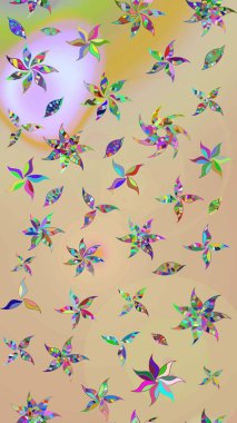 Bej ve nötr renklerde Asya tekstili. Suluboya çiçekli çiçek deseni. Raster illüstrasyonu.