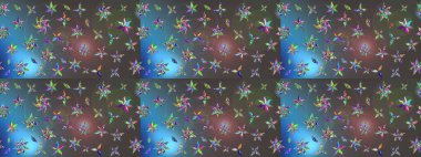 El çizimi. Çiçekli, yapraklı, çiçek desenli eskiz. Raster illüstrasyonu.