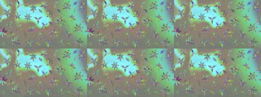 Çiçek desenli çizim. Raster illüstrasyonu. Gri ve yeşil renkli çiçekler. Asya tekstil tarzında. Raster illüstrasyonu.