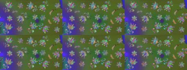 Motley illüstrasyonu. Çiçekli bahar çiçekleri. Küçük çiçekte güzel bir desen. Moda baskıları için zarif bir şablon. Robot resim. Küçük renkli çiçekler..