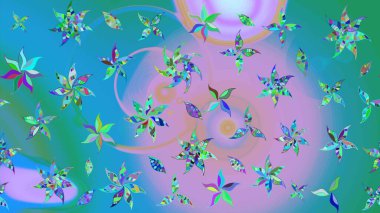 Çiçekli karalama şeklinde Raster çiçek deseni. Nazik, narin çiçek arkaplanı. Mavi ve nötr renkte çiçekler.