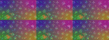 Mor ve yeşil renklere karalamalar çizilmiş çiçek deseni. Raster illüstrasyonu.