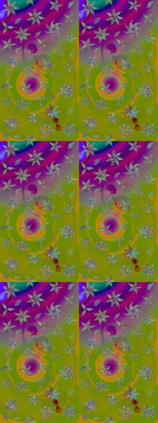 Flowers on green and purple colors. Raster floral pattern in doodle style with flowers. Gentle, nice floral background.