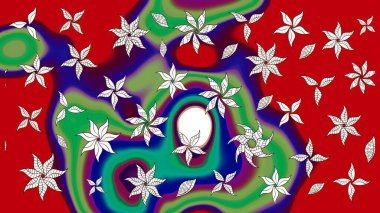 Sketch floral pattern with cute doodles flowers. In sketch style red and green colors. Raster illustration. Collection of hand drawn flowers and plants. Raster illustration.