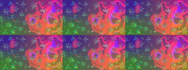 El çizimi. Çiçekli eskiz deseni. Suluboya çizimi. Yeşil ve mor renkte çiçekler.