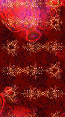 Kırmızı, kahverengi ve siyah renkler. Kar tanelerinin soyut arkaplanlı Noel şablonu. Raster illüstrasyonu. Noel ve Yeni Yıl moda baskıları için tatil tasarımı.