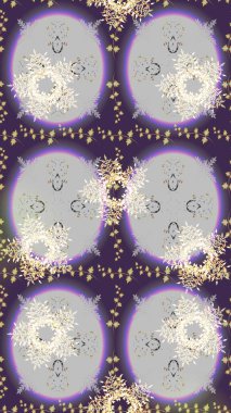 Düz Çiçek Elementleri Tasarımı. Çiçekli, suluboya desenli kusursuz çiçek deseni. Mor, nötr ve gri renkte çiçekler. Renkli Bahar Temalı Kusursuz Arkaplan. Raster illüstrasyonu.