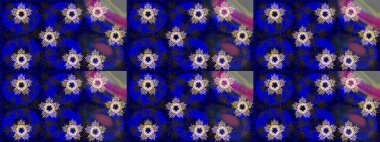 Şirin çiçekli eskiz deseni ve mavi ve gri renkli yapraklar, suluboya çiçek deseni, duvar kağıdı, kart ya da kumaş için fayanslı. Raster illüstrasyonu.