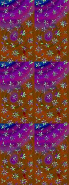 Kahverengi ve mor renkli çiçekler. Raster düz çiçek çizim deseni. Tasarım hediye paketi, tebrik kartları, posterler ve afiş tasarımı.