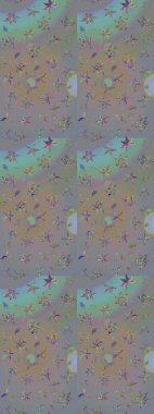 Parmak izi, kumaş, duvar kâğıdı, tekstil için raster dokusu. Renkli grunge, soyut arkaplanı kolonya ve bej çiçekleriyle süslüyor. Nakış desenli çiçek deseni..