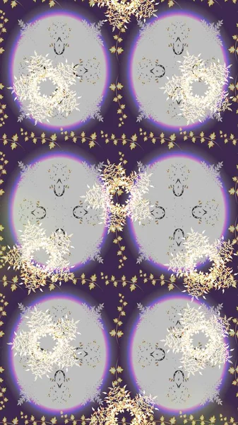 Düz Çiçek Elementleri Tasarımı. Çiçekli, suluboya desenli kusursuz çiçek deseni. Mor, nötr ve gri renkte çiçekler. Renkli Bahar Temalı Kusursuz Arkaplan. Raster illüstrasyonu.