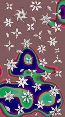 Vadinin çiçekleri kahverengi ve mavi renklerde. Çiçeksel çizim kalıbının çizimi.