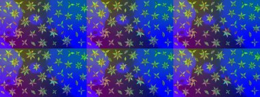 Vadinin mavi ve mor renkli çiçekleri. Soyut etnik raster çizim kalıbı. Çiçekler..