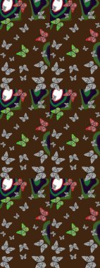 Raster illüstrasyonu. Kumaş, Tekstil, Baskı ve Davetiye için arka plan. Doğadaki güzellik. Suluboya Biçimli Uçan Kelebekler ile çizim deseni.