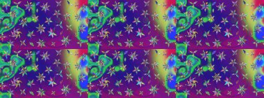 Çiçek deseni. Mor ve mor renkte çiçek çizimi. Şatafatlı bahar bahçesi dokusu. Raster illüstrasyonu. Mor ve mor renkte çiçekler.