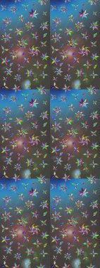 Gri ve mavi renklerde bahar çiçekleri. Raster illüstrasyonu. Raster çiçek desenli ve çiçekli..