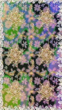 Doğu tarzında klasik tasarım öğesi. Gri renkli geleneksel Arapça dekor. Duvar kâğıdı için altın süslü bir illüstrasyon. Süslü dantel iz sürücü. Çiçekli süslemeli, pürüzsüz bir desen..