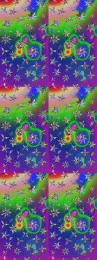 Arkaplan dokusu, duvar kağıdı, yeşil ve mavi renkli çiçek teması. Soyut etnik raster çizim kalıbı. Kabile sanatı boho baskısı, klasik çiçek arkaplanı.