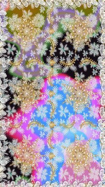 Tarafsız renklerde altın rengi ve altın elementler üzerinde altın pürüzsüz desen. Kusursuz damaske klasik altın desen. Tekrarlayan elementlerle soyut arkaplan oluşturun. Raster illüstrasyonu.