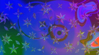 Raster illüstrasyonu. Küçük çiçekteki sevimli çiçek deseni. Mor ve mavi renkte çiçekler.