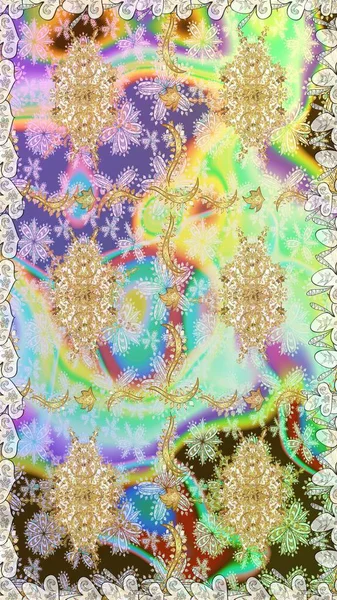 Raster illüstrasyonu. Damask altın soyut çiçek nötr renklerde pürüzsüz desen. Süsleme.