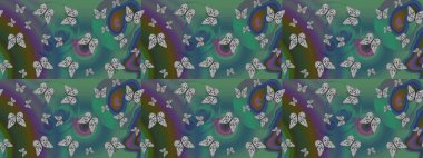 Raster renkli sonsuz doku. Elle çizilmiş illüstrasyon. Kelebekli çizim şekli. Bahar ve yaz tasarımı için renkli arkaplan.