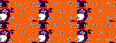 Sketch pattern. Scribble, sketch, doodle. Plaid butterfly for textile print. Raster illustration. Illustration on orange and gray colors.