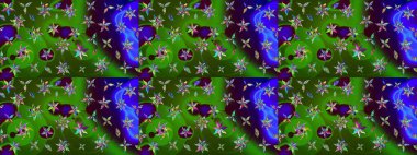 Yeşil ve mavi renkte çiçekler. Raster illüstrasyonunda çiçek deseni çizimi.