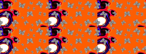 Sketch pattern. Scribble, sketch, doodle. Plaid butterfly for textile print. Raster illustration. Illustration on orange and gray colors.