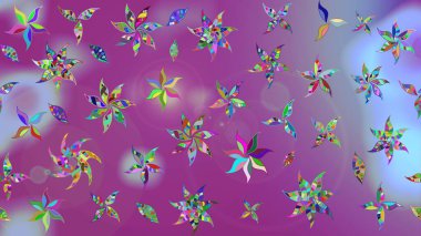 Raster illüstrasyonu. Yumuşak, bahar çiçekleri mor ve mavi renklerde. Raster çiçek desenli ve çiçekli..