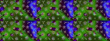 Yeşil ve mavi renkte çiçekler. Raster illüstrasyonunda çiçek deseni çizimi.