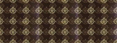Geleneksel raster ve altın desen. Damask pürüzsüz süsü. Klasik oryantal desen kahverengi, gri ve mor renkler üzerine.
